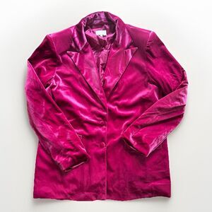 Entro Womens Velvet Blazer Jacket Fuschia Pink Two Button Size M Holiday Party